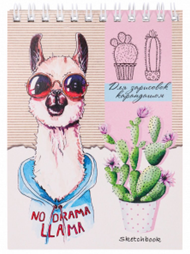 Скетчбук 105*148 мм, 48л. гребень "ЛАМА И КАКТУС" 60г/м2