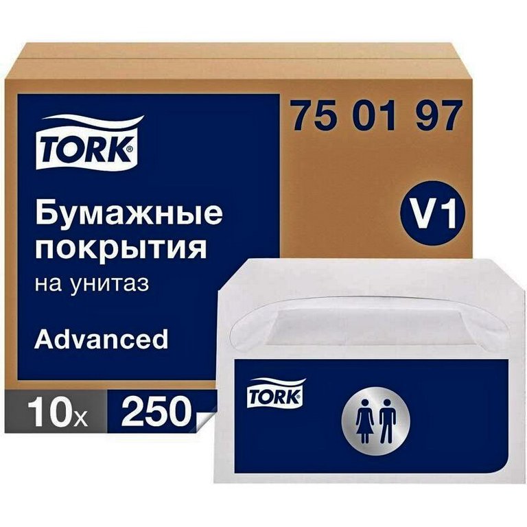 Покрытия бумажные на сидение унитаза Tork 37*41 см, 250 шт/уп Покрытия бумажные на сидение унитаза Tork 37*41 см, 250 шт/уп