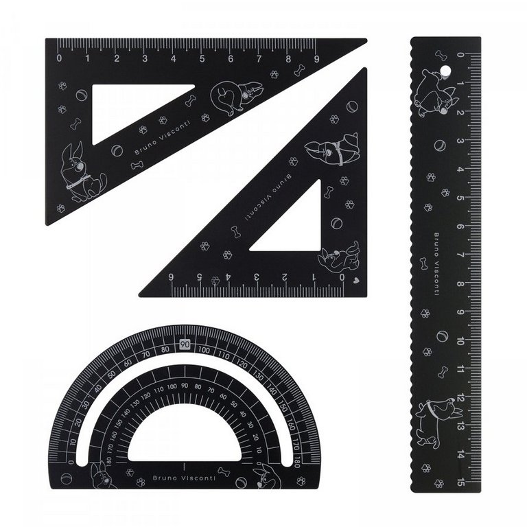 Набор чертежный (набор линеек) 4 пред. (2 треуг., линейка 15см., транспортир) металл. BrunoVisconti