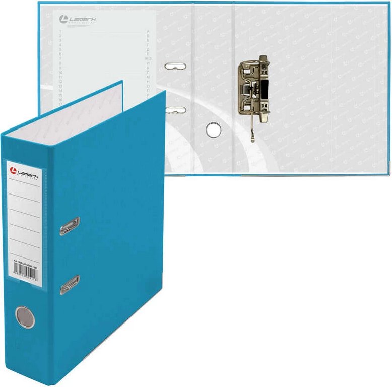 Папка-регистратор А4 80мм Lamark пл. карман на торце, метал. окантовка, голубая