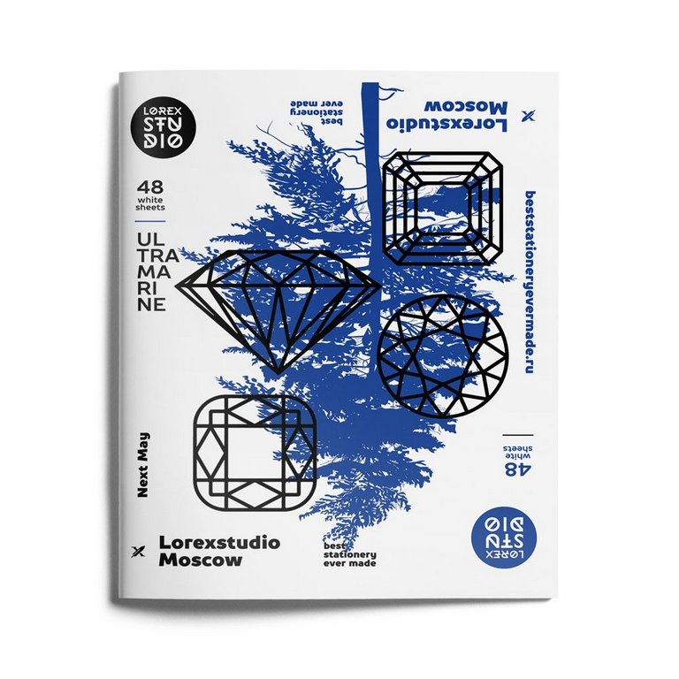 Тетрадь 48 лист кл. А5 на скрепке LOREX "ULTRAMARINE" мел. карт. запечатка форзаца, soft touch