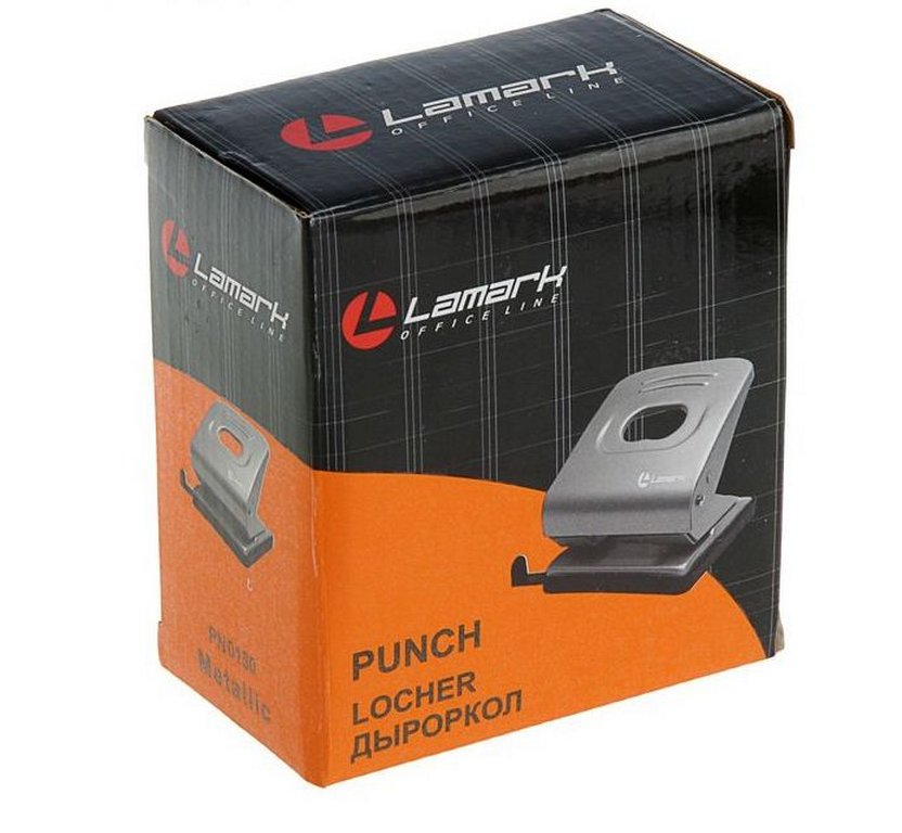 Дырокол до 30л метал. Lаmark "Mettallic", с линейкой, серый