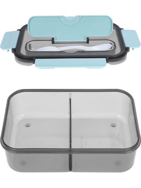 Ланч-бокс 1100 мл (с приборами, два отделения) голубой "Время обеда"
