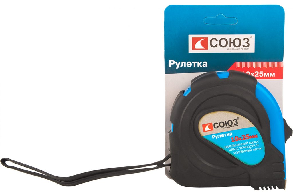 Рулетка 10м*25мм с фиксатором, метал.лента, обрезиненный корпус