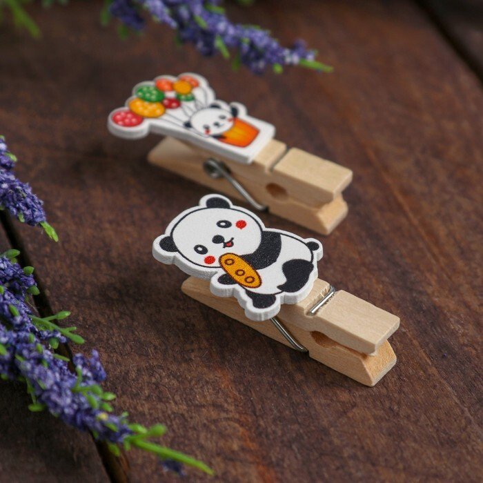 Прищепки деревянные с декором "Панды" (10шт/уп)