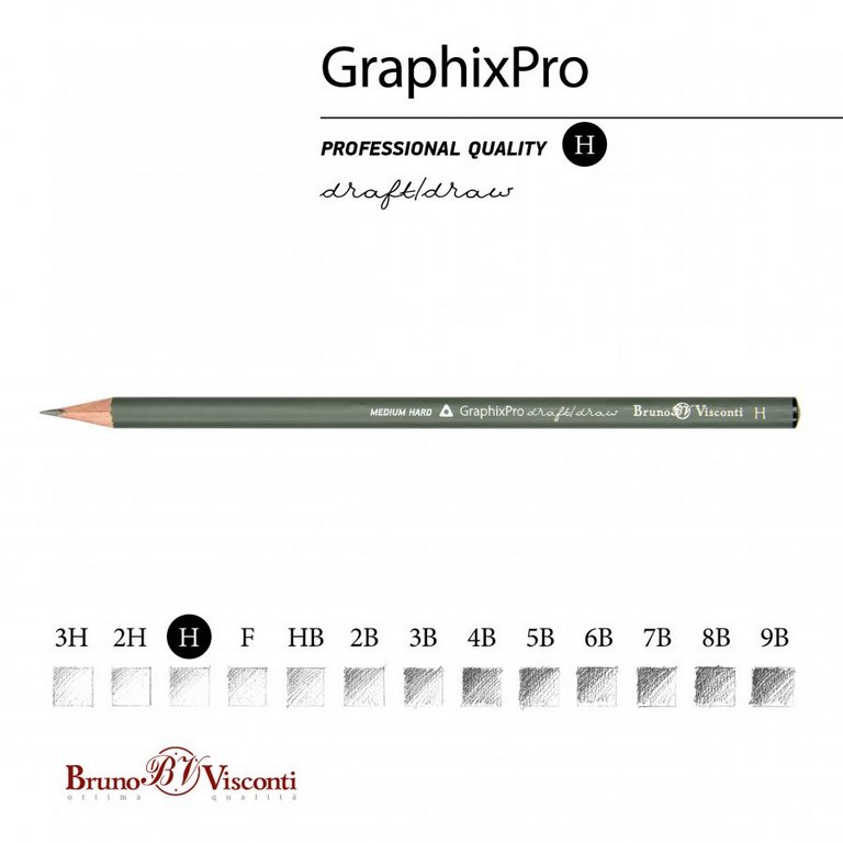 Карандаш ч/г H трехгранный Bruno Visconti "GraphixPro"