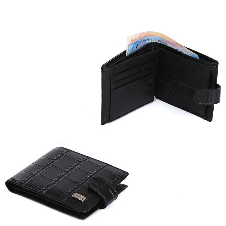 Портмоне FABRETTI мужское, нат.кожа, 13,5*9,5*3см, черный