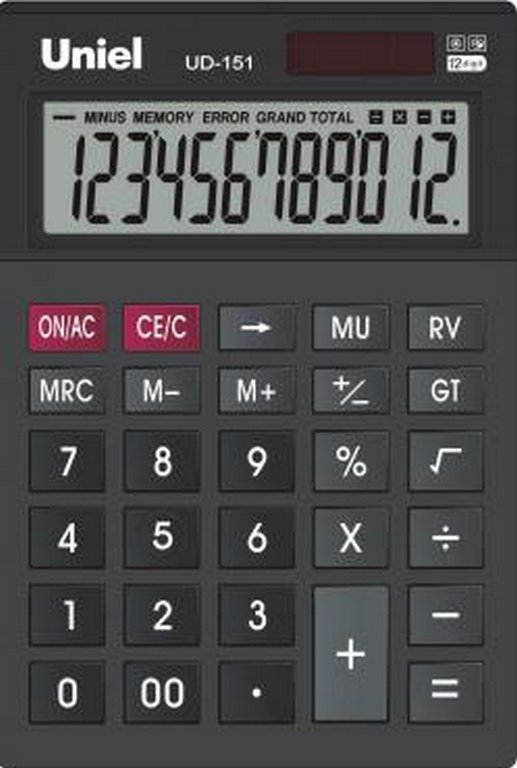 Калькулятор наст. Uniel UD-151K (12 разр.147x100x35) черный