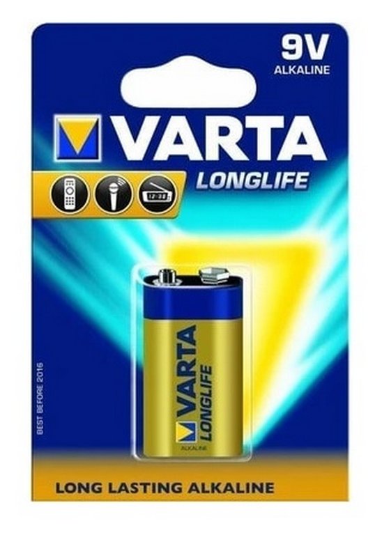 Батарейка щелочная 6LR61/6LP3146  BP1 9В VARTA LONGLIFE, тип Крона