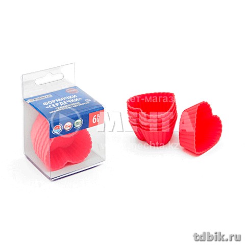 Форма кулинарная силиконовая для кексов "Сердечки" 6шт/уп PATERRA