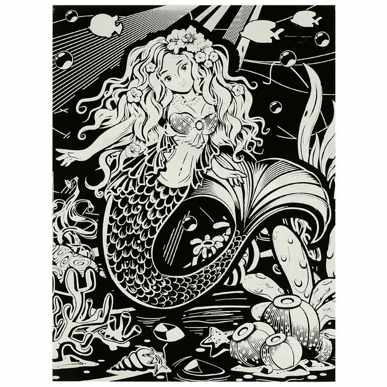 Гравюра А4 золото "Русалка супер модель" MultiArt