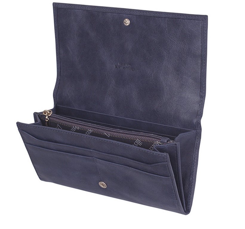 Портмоне D.Morelli женское "Сюита" большое  нат. кожа,  синее