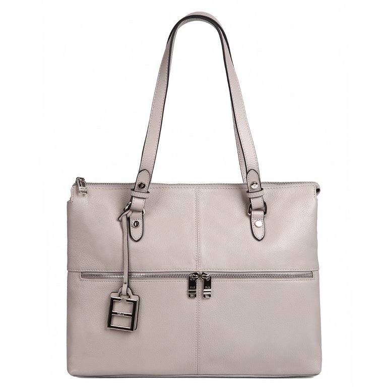 Сумка женская FABRETTI 37х28х13 см, нат. кожа, светло-серый