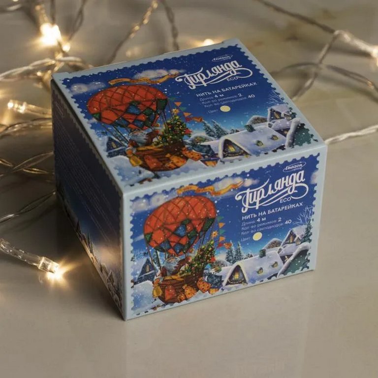 Гирлянда комнатная Нить  4м, 40 теплых ламп, 2 реж., прозрачный провод