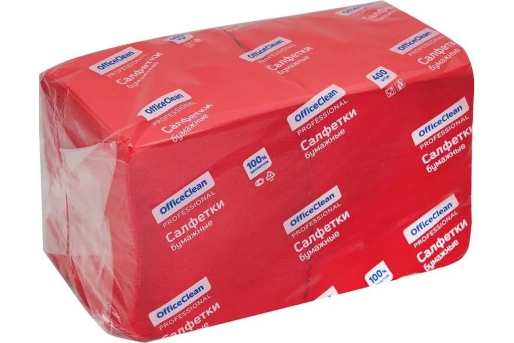 Салфетки цветные красные 24*24 OfficeClean Profi Pack, 400шт/уп,