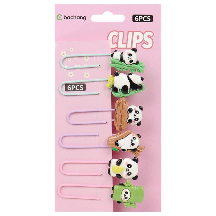 Скрепки декоративные "Панды" 6 шт/уп ассорти