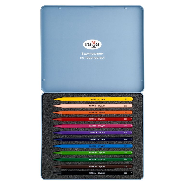 Набор карандашей  12 цв.  в металл. пенале, цельнографитные Гамма