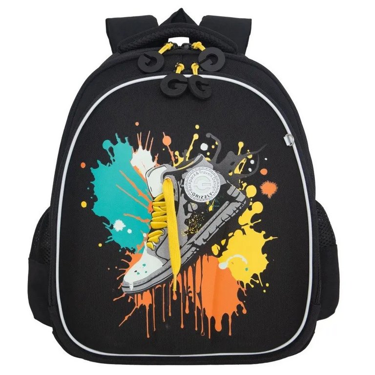 Рюкзак каркасный для мальчика Grizzly 28*36*20 см., черный/желтый