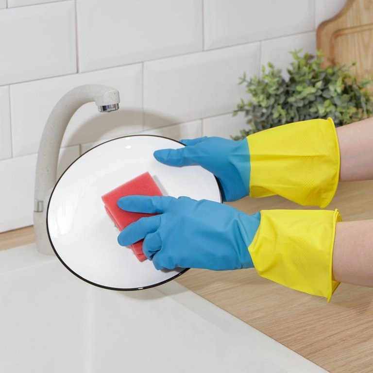 Перчатки латексные без х/б напыления, Komfi, размер S, синий+желтый, 47 гр. (в инд. упак.)