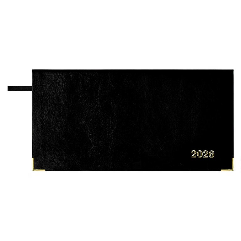 Еженедельник дат. 2026 г  170*88 мм Escalada "Сафир" иск. кожа, интегр. переплет, мет.уголки, черный