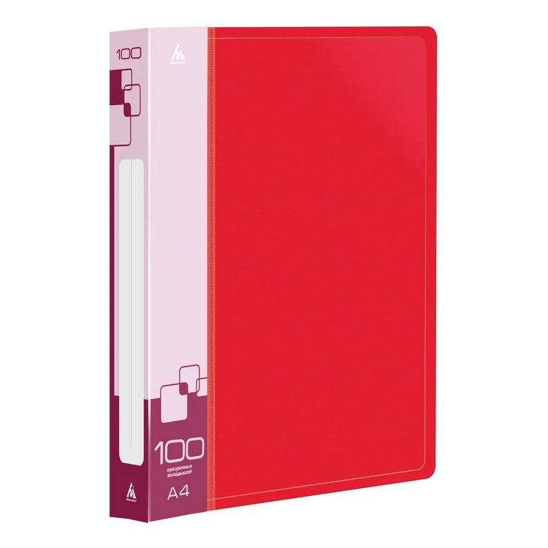 Папка А4 100 прозр.вклад. карман на торце, пластик 0,80 мм, красная Бюрократ
