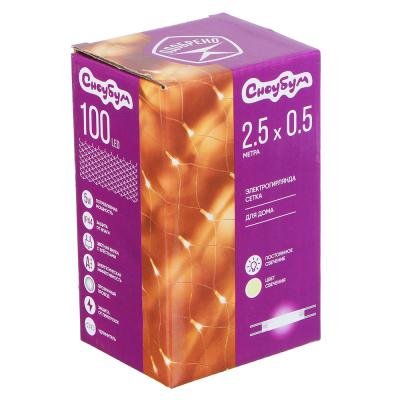 Гирлянда комнатная Сетка 2,5 х 0,5м, 100 ламп шампань, 1 режим, прозрачный провод