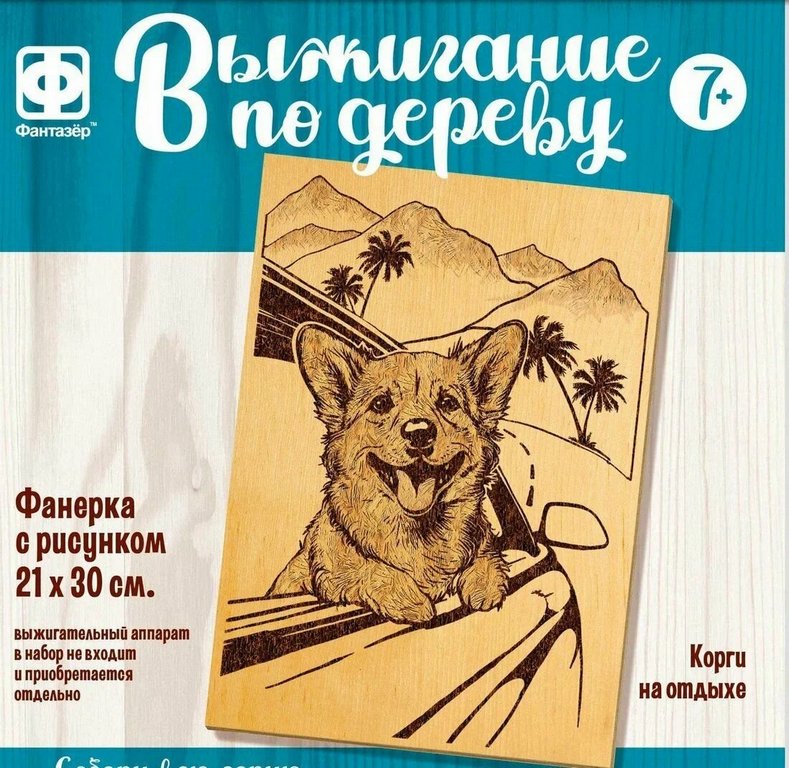 Выжигание "Корги на отдыхе" 21*30 см, 7+ Фантазер (1 панно с рисунком)