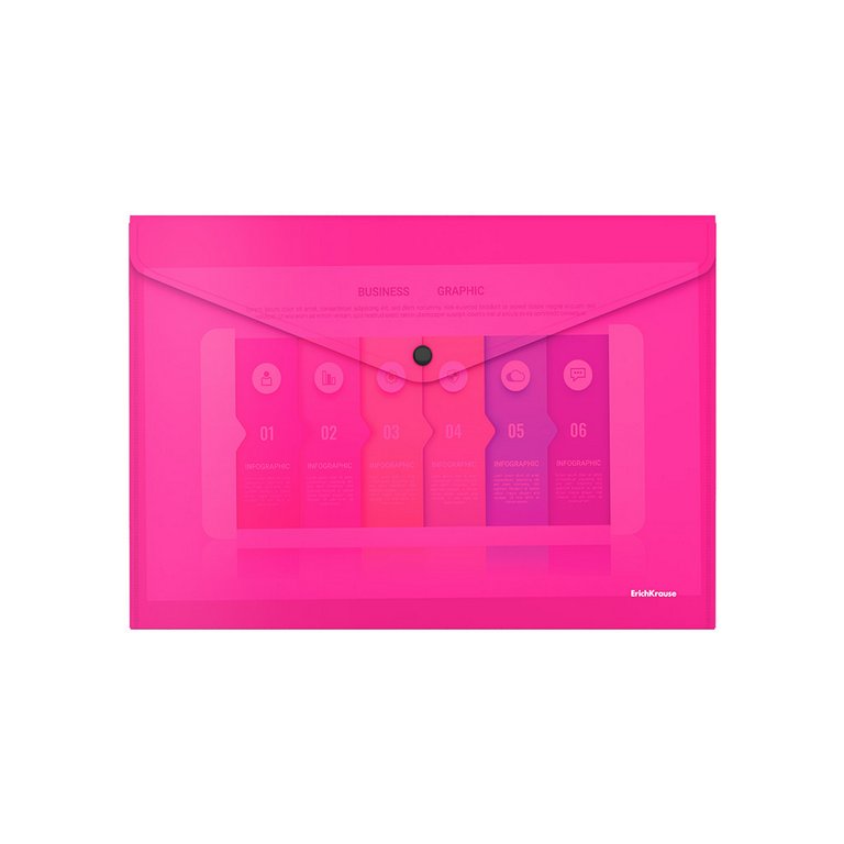 Папка-конверт на кнопке A4 пластик 0,14 мм ErichKrause Glossy Neon ассорти