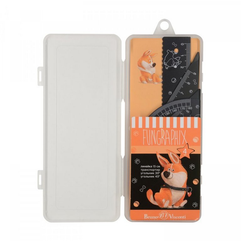 Набор чертежный (набор линеек) 4 пред. (2 треуг., линейка 15см., транспортир) металл. BrunoVisconti