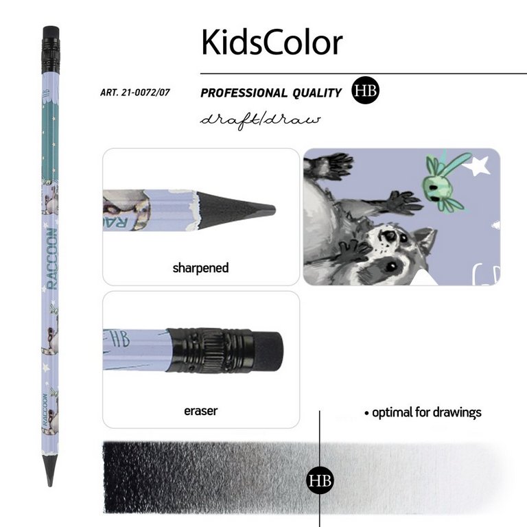 Карандаш ч/г HB с рис. трехгранный Bruno Visconti Kids "Енот" с ластиком