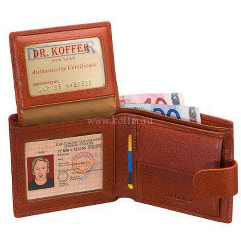 Портмоне Dr.Koffer 11*9,5см, нат. кожа, коньяк