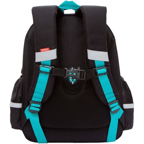 Рюкзак каркасный для мальчика Grizzly 28*36*20 см., черный/бирюзовый