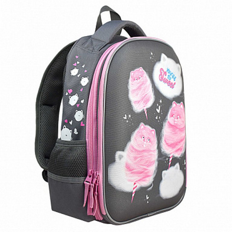 Рюкзак каркасный для девочки Феникс+ "Котоваты" 29*39*14 см серый