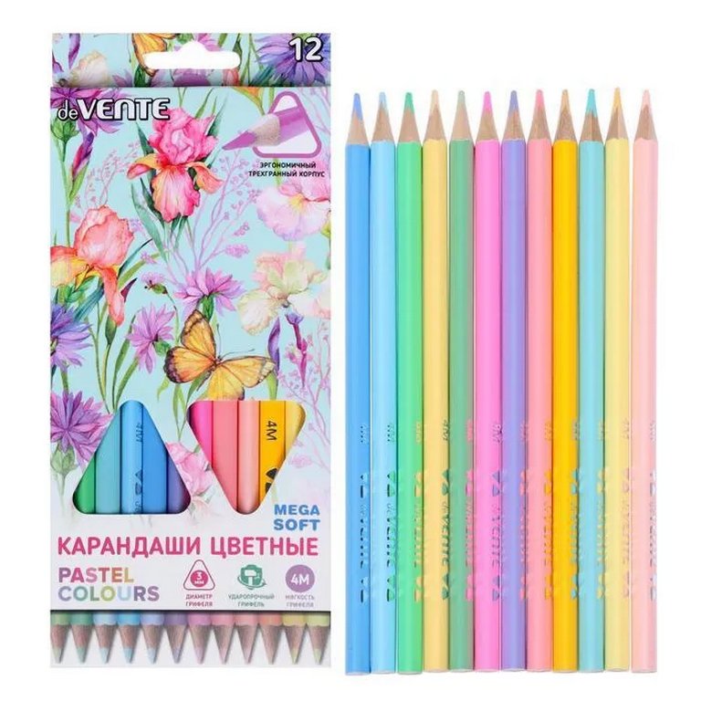 Набор карандашей  12 цв. трехгранные пастельные deVENTE "Trio Mega Soft Pastel"