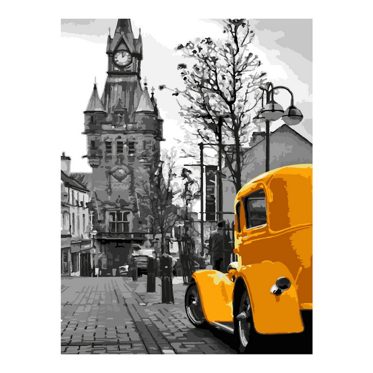 Роспись по номерам (картон) 30*40см "Ретро автомобиль" (основа,акрил. краски, кисти) ФРЕЯ