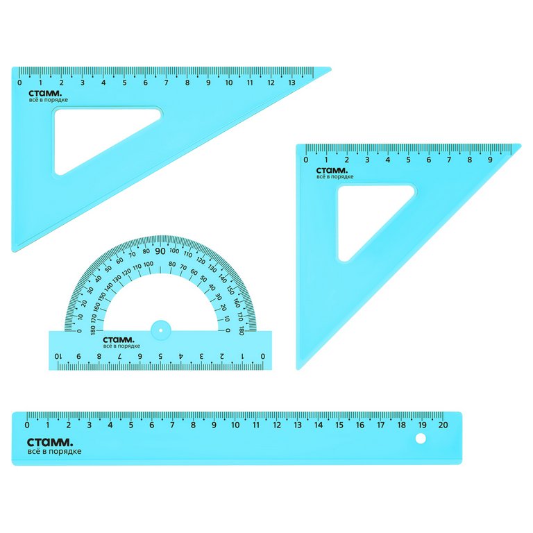 Набор чертежный (набор линеек) 4 пред. (2 треуг., линейка 20см., транспортир) ассорти NEON Стамм