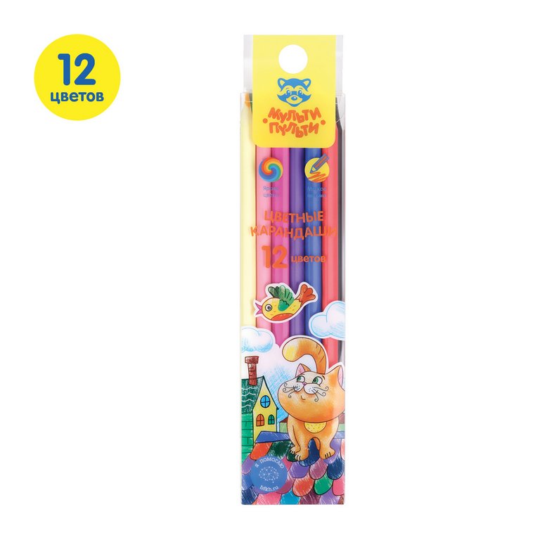 Набор карандашей  12 цв.  пласт. корпус Мульти-Пульти "Кот на крыше"