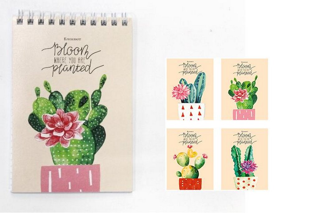 Блокнот А6  40л., 105*148 мм, на гребне "ЦВЕТУЩИЕ КАКТУСЫ"