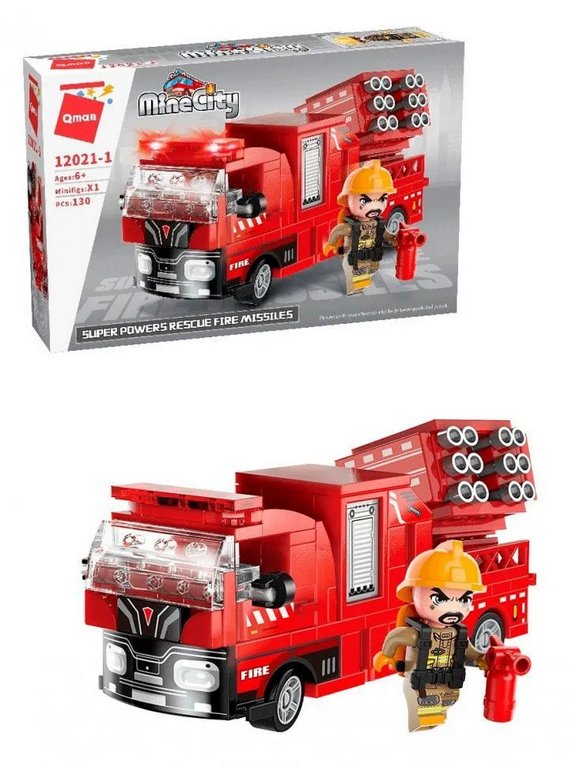 Конструктор пластиковый 130 дет. "Пожарная машина Водомет" Qman