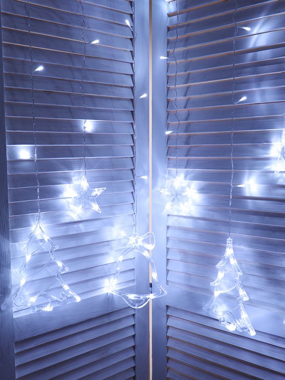Гирлянда комнатная Бахрома "Елочки" 2,5*1м, 92 холодных ламп, 8 реж, прозрачный провод