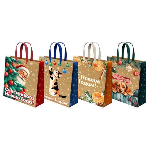 Пакет бумажный НГ 18*23см крафт "Зимнее волшебство" ЗОЛОТАЯ СКАЗКА, ассорти