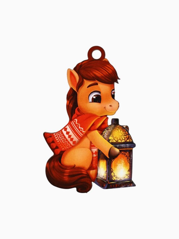 Украшение елочное из дерева "Лошадка и фонарик"  5,1*8,2см