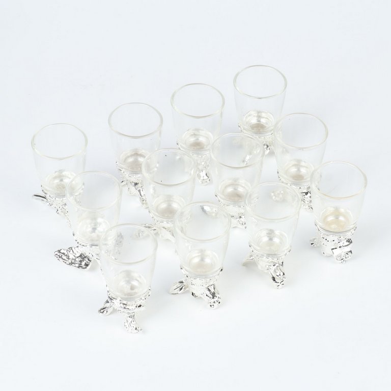 Набор подарочный рюмки-перевертыши 12 шт по 30 мл с графином 400 мл, серебро