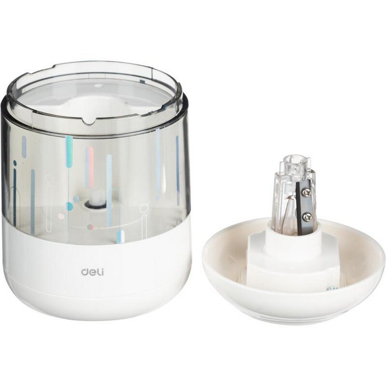 Точилка электрическая Deli 1 отверстие, белая,  на батарейках (в комплект не входят)