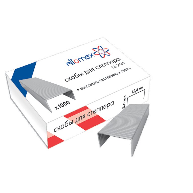 Скобы 24/6 Attomex 1000 шт/уп оцинкованные, 30 листов