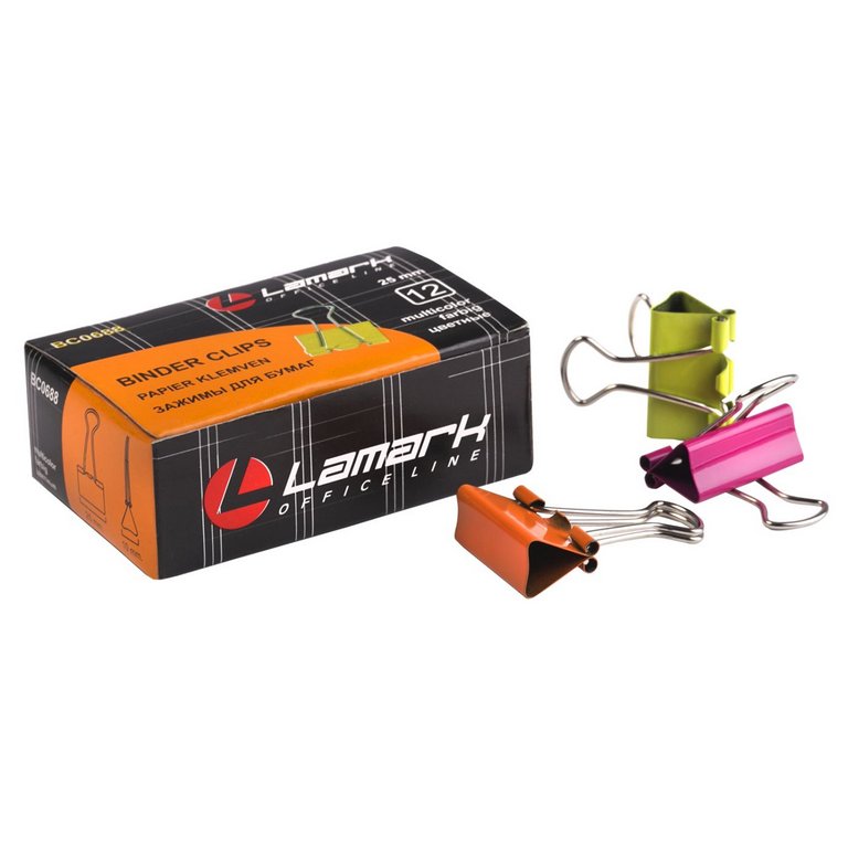 Зажим для бумаг 25 мм цветной Lamark "Неон"