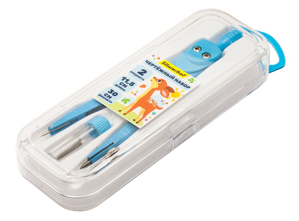 Набор чертежный  2 предмета Silwerhof "Веселые друзья" (циркуль 115 мм + грифели)