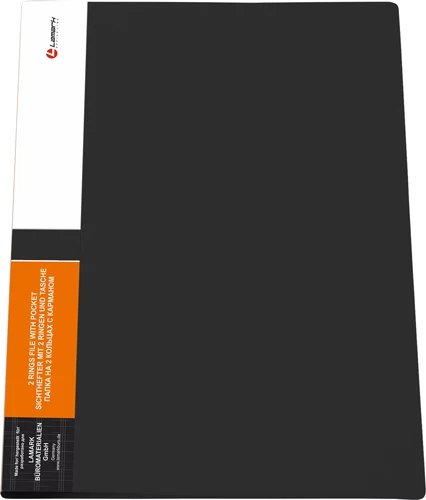 Папка на 2-х кольцах А4 42 мм карман внутри и на торце, пластик 0,7мм, черная Lamark