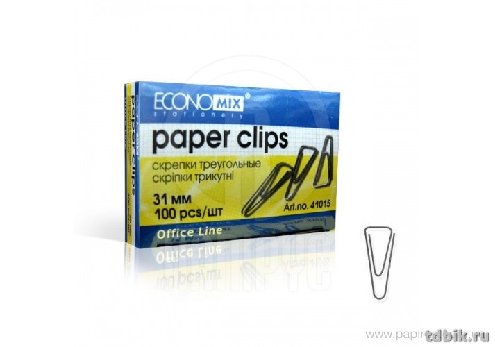 Скрепки 31 мм 100 шт/уп никелированные треугольные с загнутым краем