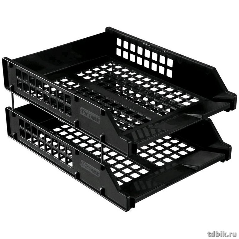 Лоток горизонтальный двойной Стамм "Strong" с металл. стержнями, черный